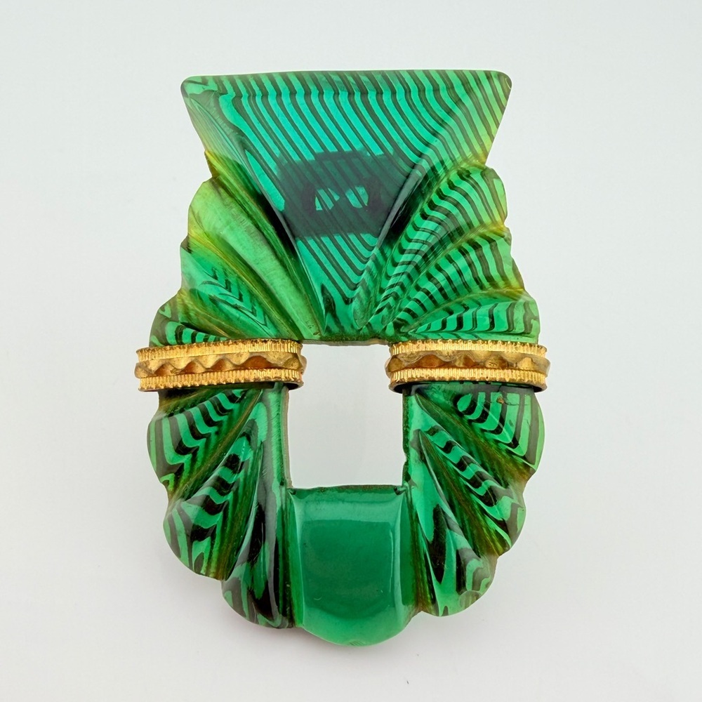 Art Deco Bakelite carved dress clip- Antique